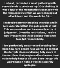 A statement on Rita Ora's Insta-story