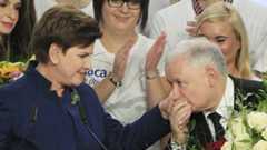 Beata Szydlo, candidate for prime minister of Law and Justice, is congratulated by party colleagues, 26 Oct 15