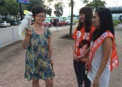 Picture of bird lady at HK local elections on 22 November 2015