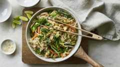 Low-FODMAP chicken and vegetable satay noodles