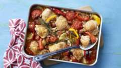 Chicken traybake with chorizo, tomato and red peppers