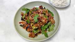 Sichuan haggis and aubergine stir fry