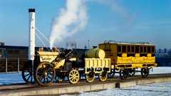 Replica of George Stephenson's Rocket, an early steam locomotive. 