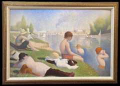 GEORGES SEURAT (1859-1891) TEXTURED PRINT TITLED BATHERS IN ASNIERES, 22IN x 31IN (56cm x 79cm)