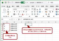 UNIQUE関数では大文字／小文字などの区別がない