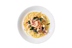 『松下雄二屋』海の幸スパゲティ（おしょうゆバター）　1600円　イカ、タコ、エビ、アサリ、ワカメと具材たっぷり