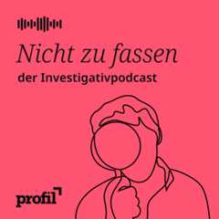 Logo des Podcasts „Nicht zu fassen – der Investigativpodcast“ mit stilisierter Person mit Lupe.