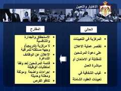 23‫التعيين‬ ‫في‬ ‫المركزية‬‫ات‬‫االعالن‬ ‫عملية‬ ‫تقتصر‬‫المرشحين‬ ‫دعوة‬ ‫على‬‫أو‬ ‫االمتحان‬ ‫أو‬ ‫للمقابلة‬‫العمل‬ ‫مباشرة‬‫في‬ ‫الشفافية‬ ‫غياب‬‫الش‬ ‫العقود‬ ‫تعيينات‬‫املة‬‫والجدارة‬ ‫االستحقاق‬‫والتنافسية‬‫مركزية‬ ‫ال‬(‫تدريجيا‬)‫للمراقبة‬ ‫مستقلة‬ ‫وجهة‬‫الوظائف‬ ‫عن‬ ‫االعالن‬‫الشاغرة‬‫وف‬ ‫تعد‬ ‫المرشحين‬ ‫قائمة‬‫قا‬‫الوظيفة‬ ‫لمتطلبات‬‫وموثقة‬ ‫واضحة‬ ‫إجراءات‬‫وحديثة‬ ‫ومعلنة‬‫الفرص‬ ‫تكافؤ‬‫الحالي‬‫المقترح‬‫والتعيين‬ ‫االختيار‬ 
