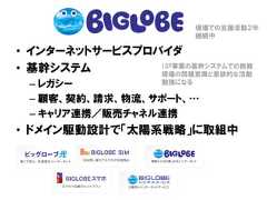 • インターネットサービスプロバイダ• 基幹システム– レガシー– 顧客、契約、請求、物流、サポート、…– キャリア連携／販売チャネル連携• ドメイン駆動設計で「太陽系戦略」に取組中現場での支援活動２年継続中ISP事業の基幹システムでの挑戦現場の問題意識と意欲的な活動勉強になる 