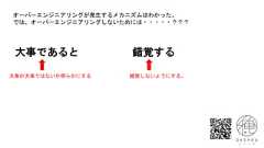 大事であると 錯覚する大事か大事ではないか明らかにする 錯覚しないようにする。オーバーエンジニアリングが発生するメカニズムはわかった。では、オーバーエンジニアリングしないためには・・・・・？？？ 