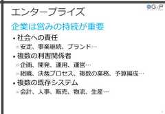 エンタープライズ企業は営みの持続が重要• 社会への責任»安定、事業継続、ブランド…• 複数の利害関係者»企画、開発、運用、運営…»組織、決裁プロセス、複数の業務、予算編成…• 複数の既存システム»会計、人事、販売、物流、生産…6 