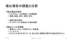 導出項目の調査と分析• 導出項目の特定• ビジネスルールを適用した計算結果• 金額、数量、期日、場所、区分• 画面の表示項目• データベースに記録された導出結果• 導出ルールの調査• 業務マニュアル／利用ガイド／料金表 …• ソースコード• ヒアリング（ありえないデータ、ありえない結果を判断できる能力を持つ人）2019/3/22 ©有限会社 システム設計 100 