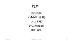 約束何を（区分）どのくらい(数量)いつ(日時）いくらで（金額）誰に（区分）2019/3/22 ©有限会社 システム設計 87 