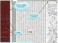 やはりデータ部は ぐちゃぐちゃ            ZIPファイルの             シグネチャヘッダ部       zip                       47 / 83 