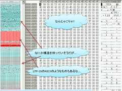 なんじゃこりゃ?なにか構造を持っていそうだが…UTF-16のASCIIのようなものもあるな…                          62 / 83 