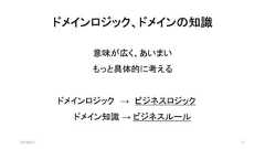 ドメインロジック、ドメインの知識2019/8/31 17意味が広く、あいまいもっと具体的に考えるドメインロジック → ビジネスロジックドメイン知識 → ビジネスルール 
