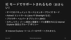 IE モードでサポートされるもの（おさらい）• すべてのドキュメント モードとエンタープライズ モード• ActiveX コントロール (Java や Silverlight など)• ブラウザー ヘルパー オブジェクト (BHO）• セキュリティ ゾーン設定と保護モードに影響を与える InternetExplorer 設定とグループ ポリシー※ Internet Explorer ツール バーはサポートされません26 Jun. 2021 ©Murachi Akira aka hebikuzure 22 