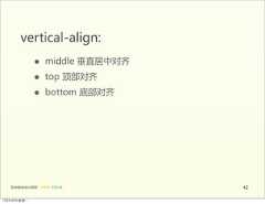 vertical-align:                 •      middle  垂直居中对齐                 •      top  顶部对齐                 •      bottom  底部对齐   前端基础培训课程  -  HTML  CSS  JS        4212年4月9日星期⼀一 