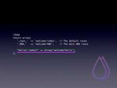 <?phpreturn array( '_root_' => 'welcome/index', // The default route '_404_'    => 'welcome/404',   // The main 404 route 'hello(/:name)?' => array('welcome/hello'),); 