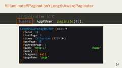 14¥Illuminate¥Pagination¥LengthAwarePaginator// Controller にて$users = App¥User::paginate(15); 