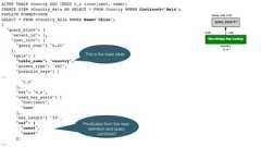 ALTER TABLE country ADD INDEX c_n (continent, name);CREATE VIEW vCountry_Asia AS SELECT * FROM Country WHERE Continent='Asia';EXPLAIN FORMAT=JSONSELECT * FROM vCountry_Asia WHERE Name='China';{"query_block": {"select_id": 1,"cost_info": {"query_cost": "0.35"},"table": {"table_name": "country","access_type": "ref","possible_keys": [.."c_n"],"key": "c_n","used_key_parts": ["Continent","Name"],"key_length": "53","ref": ["const","const"],..This is the base tablePredicates from the viewdeﬁnition and querycombined 