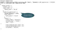 EXPLAIN FORMAT=JSONSELECT * FROM Country WHERE continent IN ('Asia', 'Oceania') AND population > 5000000ORDER BY continent ASC, population DESC{"query_block": {"select_id": 1,"cost_info": {"query_cost": "48.36"},"ordering_operation": {"using_filesort": true,"cost_info": {"sort_cost": "33.00"},"table": {"table_name": "Country","access_type": "range","key": "c_p",.."rows_examined_per_scan": 33,"rows_produced_per_join": 33,"filtered": "100.00",..Must sort values ofpopulation in reverse 