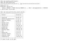 CALL sys.enable_profiling();CALL sys.show_profiles;*************************** 1. row ***************************Event_ID: 22Duration: 495.02 usQuery: SELECT * FROM Country WHERE co ... Asia' and population > 50000001 row in set (0.00 sec)CALL sys.show_profile_for_event_id(22);+----------------------+-----------+| Status | Duration |+----------------------+-----------+| starting | 64.82 us || checking permissions | 4.10 us || Opening tables | 11.87 us || init | 29.74 us || System lock | 5.63 us || optimizing | 8.74 us || statistics | 139.38 us || preparing | 11.94 us || executing | 348.00 ns || Sending data | 192.59 us || end | 1.17 us || query end | 4.60 us || closing tables | 4.07 us || freeing items | 13.60 us || cleaning up | 734.00 ns |+----------------------+-----------+15 rows in set (0.00 sec) 