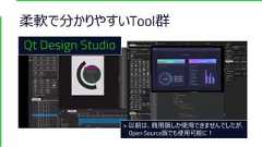 柔軟で分かりやすいTool群Qt Design Studio> 以前は、商用版しか使用できませんでしたが、Open Source版でも使用可能に！ 