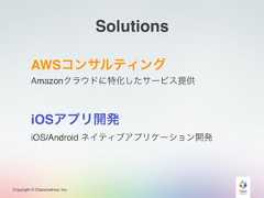 Copyright © Classmethod, Inc.SolutionsAWSコンサルティングAmazonクラウドに特化したサービス提供iOSアプリ開発iOS/Android ネイティブアプリケーション開発 