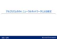222 / 270 KYOTO UNIVERSITYアルゴリズムその4: ニューラルネットワークによる推定 