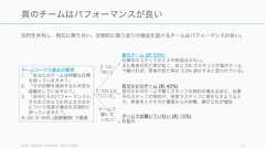 目的を共有し、相互に頼り合い、定期的に振り返りの機会を設けるチームはパフォーマンスが良い。West, Effective Teamwork , West (2002) 15真のチームはパフォーマンスが良いチームワークの基本の質問1. 「あなたのチームは明確な目標を持っていますか？」2. 「その目標を達成するため密な協働をしていますか？」3. 「自分たちのパフォーマンスと、それをどのように向上させるかについて見直す機会を定期的に持っていますか？」を UK の NHS (医療機関) で調査3 つに「はい」1 つ以上に「いいえ」真のチーム (約 50%)仕事中のスタッフのミスや怪我は少ない。また患者の死亡率が低く、あと 5% のスタッフが真のチームで働ければ、患者の死亡率は 3.3% 減少すると言われている。見せかけのチーム (約 40%)見せかけのチームで働くスタッフの割合が増えるほど、仕事中のスタッフの怪我や、患者やスタッフに害をなすようなミス、患者本人やその介護者からの非難、嫌がらせが増加チームでは働いていない (約 10%)対象外チームで働いていない 