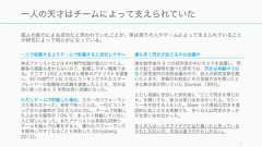 個人の能力による成功だと思われていたことが、実は周りの人やチームによって支えられていることが研究によって明らかになっている。7一人の天才はチームによって支えられていた一人で転職するよりチームで転職すると成功しやすい株式アナリストなどはその専門知識が個人につく上、顧客の基盤も変わらないので、転職しやすい職業である。そこで 1,052 人の株式と債券のアナリストを調査し、80 の部門で上位 3 位にランキングされたスタープレイヤーの転職後の成績を調査したところ、別の会社に移ったあと 5 年間は低い成績になった。ただしチームで移動した場合、スターのパフォーマンスが落ちなかった。単独で移った人は、一位にランキングされる確率が 5% だたのに対し、チームで移動した人はその確率が 10% で、まったく移動していない人と同じになった。またアナリストは有能な同僚とチームを組んで仕事をすると、優れたパフォーマンスを維持しやすくなることも発見した (Groysberg,2012)。最も多く閃きが起こるのは会議中微生物学者の 4 つの研究室の中にカメラを設置し、閃きが起こる瞬間を調べた研究では、閃きは実験中ではなく研究室内の定例会議の中で、他人の研究成果を聞いたときや、実験の失敗談とその克服方法を聞いたときに解決策が閃いていた (Dunbar, 1995)。ただし実験に参加した研究者に「どこで閃きを得たのか」を聞いても、彼らは思い出せなかった上、ストーリーを作話する人もいた。Maier らの単純な閃きを意図的に起こさせる実験でも、多くの人は閃きのきっかけを思い出せなかった。多くの人は一人でアイデアに り着いたと思っているかもしれないが、本当は違うのかもしれない。 