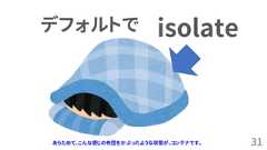 31デフォルトで isolateあらためて、こんな感じの布団をかぶったような状態が、コンテナです。 