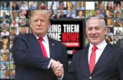 (Illustrative) Prime Minister Benjamin Netanyahu and president-elect Donald Trump over a backdrop of hostage posters.