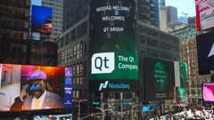 Qt Group toivotettiin tervetulleeksi pörssiin New Yorkin Times Squaren valomainoksessa.
