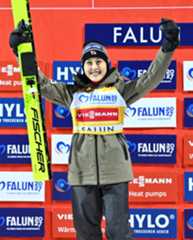 W杯ジャンプ女子個人第3戦で優勝した丸山希＝28日、スウェーデン・ファルン（ロイター＝共同）