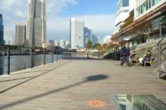 「喫煙禁止地区」の表示(手前)がされたエリア=横浜市役所前