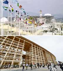 １９７０年大阪万博のシンボル「太陽の塔」（上）と２０２５年大阪・関西万博の「大屋根リング」。どちらも解体予定だったが、保存が決まった（共同）