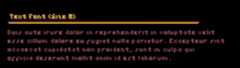 Pixel art style text sample with a yellow heading and multiple lines of small brown text below it.