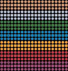 Grid of colorful game controller button icons in various styles and colors, including A, B, X, Y, triggers, and D-pad.