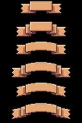 Six pixel art tan ribbons with various shapes and folds, stacked vertically on a transparent background.