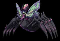 Large insect queen with butterfly wings, humanoid upper body, and spider-like legs in a fantasy style