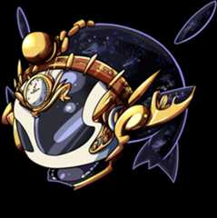 Orca-like creature with a gold clock, ornate armor, and cosmic patterns on its body