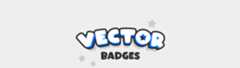VECTOR BADGES Bold cartoon text reading 'Vector Badges' with star accents on a light gray background.