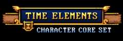 TIME ELEMENTS CHARACTER CORE SET Pixel art logo with text 'Time Elements Character Core Set' on a blue and gold banner with scroll ends.