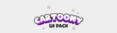CARTOONY UI PACK Cartoony UI Pack logo in bold, purple and white bubble letters with star accents and gray stars in the background.