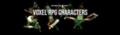 monogon VOXEL RPG CHARACTERS Blocky voxel-style RPG characters with swords and bows, with bold text reading 'Voxel RPG Characters'