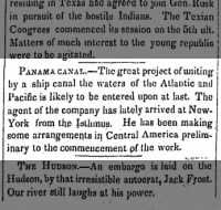 Newspaper mention of an early attempt to dig a canal in Panama