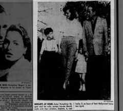 Photo of Humphrey Bogart with his wife Lauren Bacall, son Stephen, and daughter Leslie