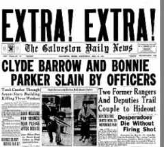 Headlines about the deaths of Bonnie and Clyde in May 1934